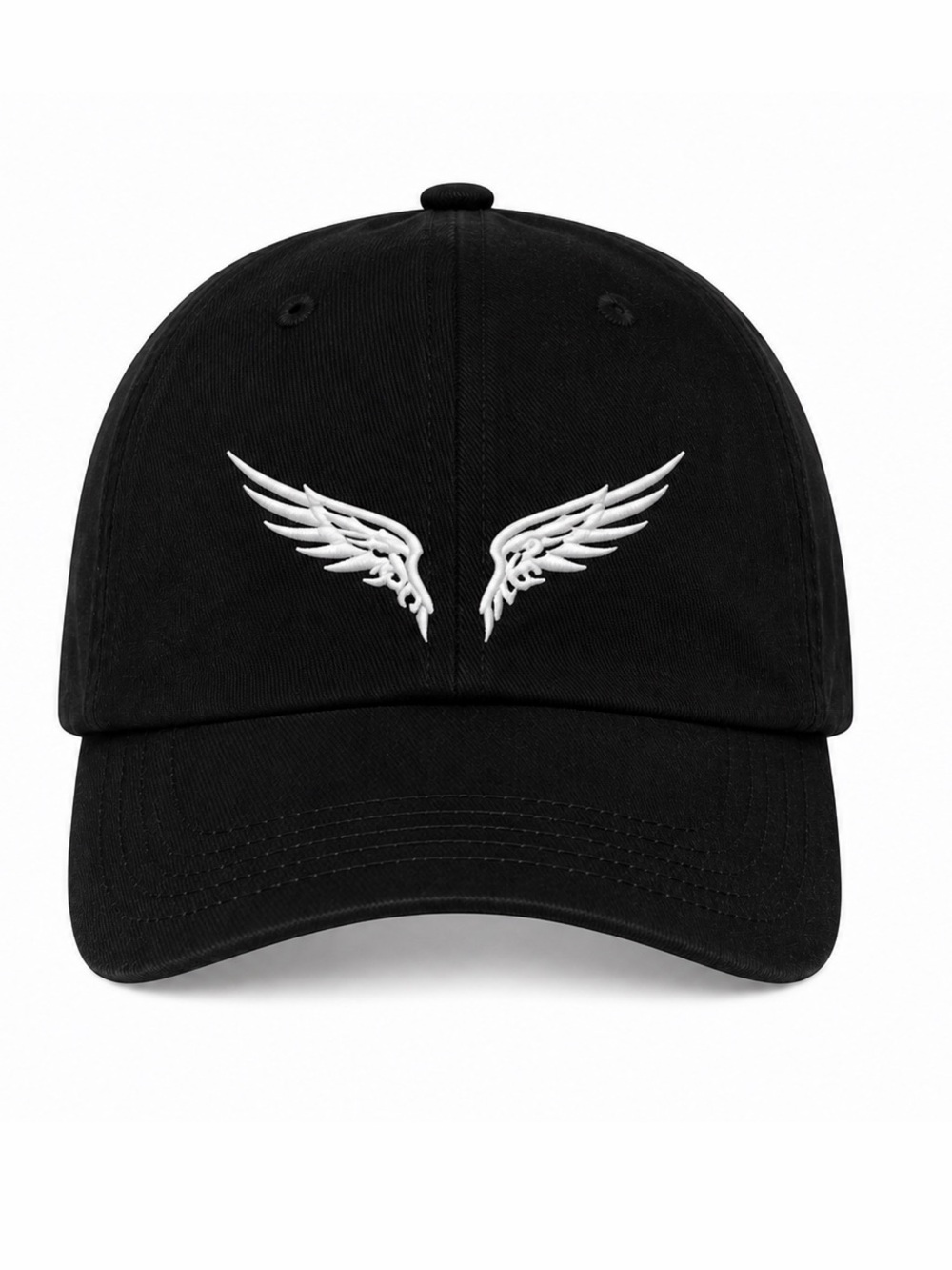 🪽Angel Wings Embroidered Black Baseball Cap White Adjustable Velcro Strap Unisex